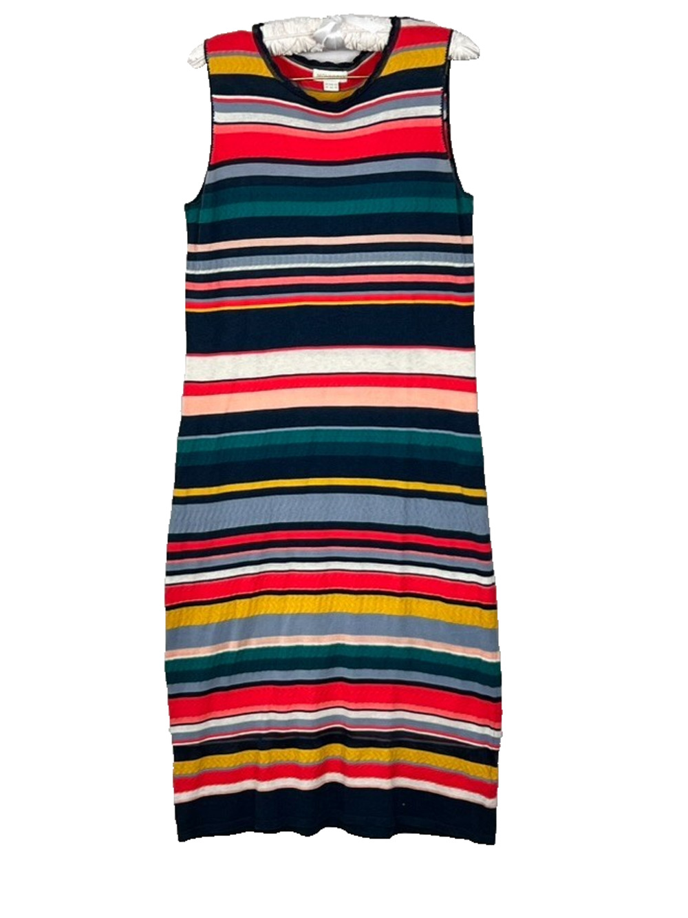 Monsoon Midi Tank Dress Knit Size 10 Sleeveless Multicolor Striped Cotton Blend